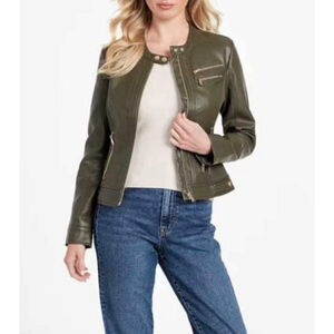Women's Guess Faux Leather Jacket Green Size M